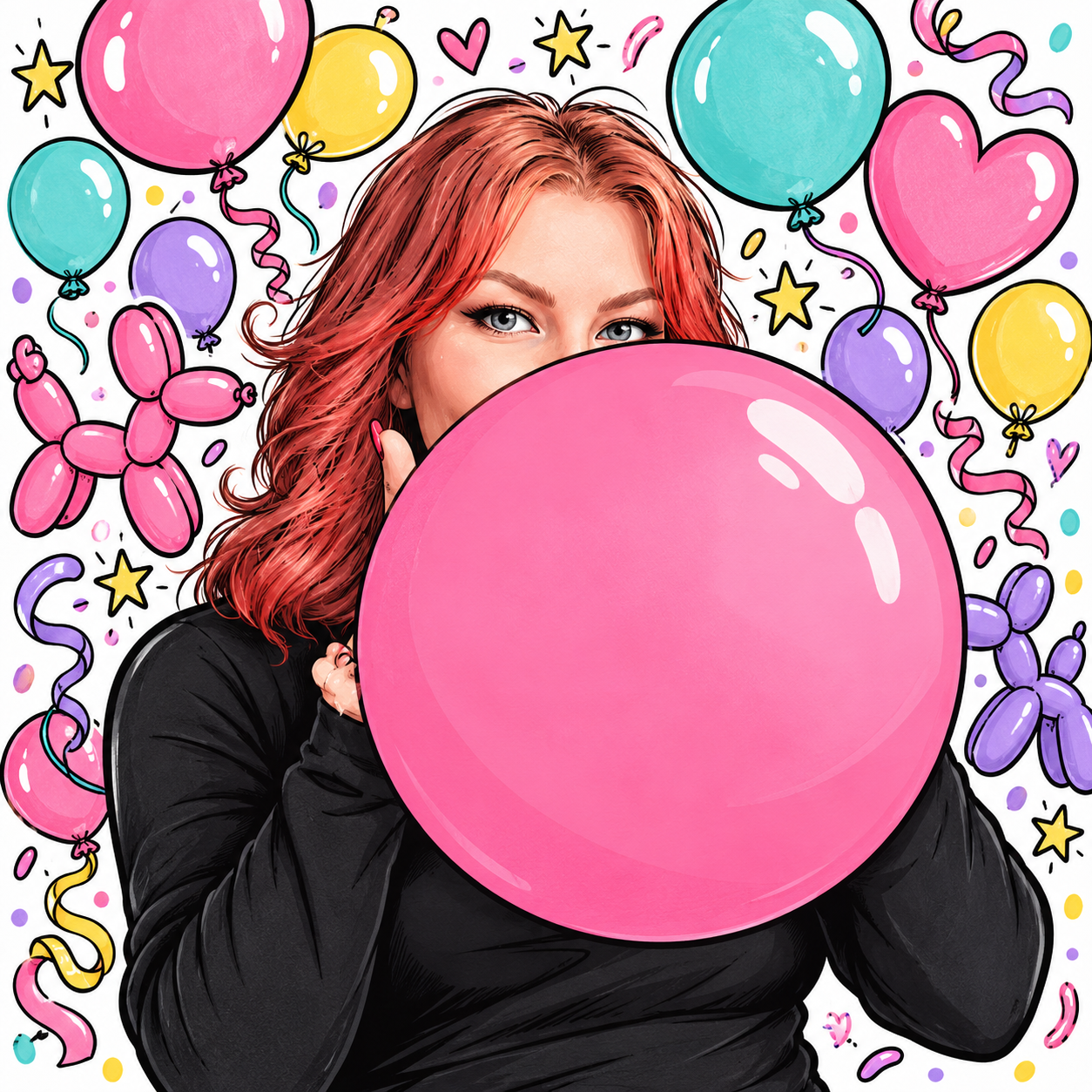 Pink balloon doodle portrait